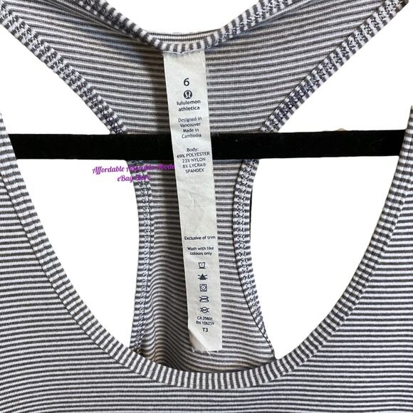 Lululemon Cool Racerback Tank Top Gray Stripe Size 6 Womens - Picture 3 of 8